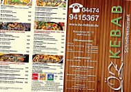 Öz Kebab menu