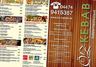 Öz Kebab menu