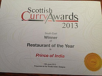Prince Of India menu