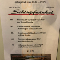 Restaurant Schlupfwinkel menu