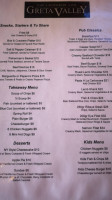 Greta Valley Tavern menu