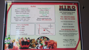 Hiro Japanese Buffet menu