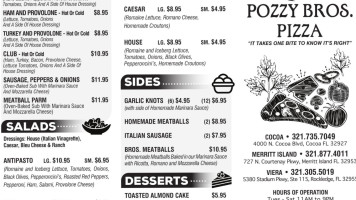 Pozzy Bros. Pizza menu