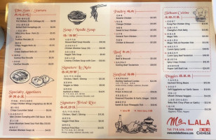 Ma Lala Chinese menu