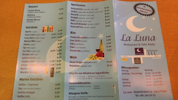 Restaurant Take Away La Luna menu