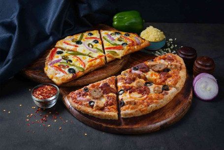 1 wegetariańska i 1 pół wegetariańska pizza [Medium].