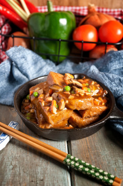 Stir Fried with Minced Chicken Japanese Tofu qīng chǎo jī ròu suì rì běn dòu fǔ